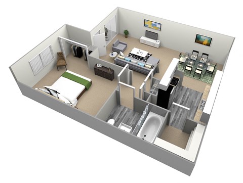 Torrey Pines Floor Plan 611 Sq.Ft. at Country Village Apartments, Jurupa Valley, CA, 91752